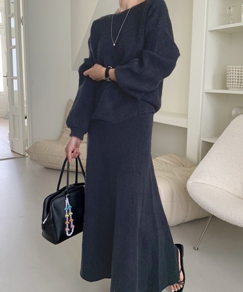 ニット セーター セットアップ ボートネックドロップショルダーニット