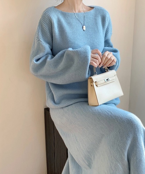 ニット セーター セットアップ ボートネックドロップショルダーニット