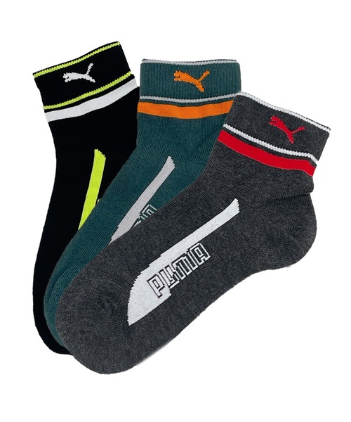 PUMA ブラック グリーン ソックス PUMA（プーマ） 靴下 ショートソックス 消臭加工 強くて丈夫 かかと