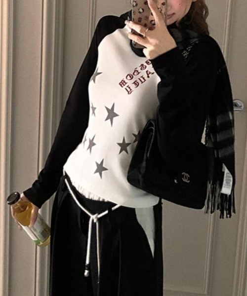 DIAVEL tシャツ 韓国風Y2Kリボントップス/星柄デザイン レディース