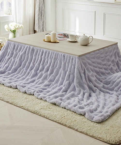 ベッド 寝具 くしゅくしゅラビットファー調こたつ掛け布団│長方形 235×185cm「フルーエ/大人可愛い」_2