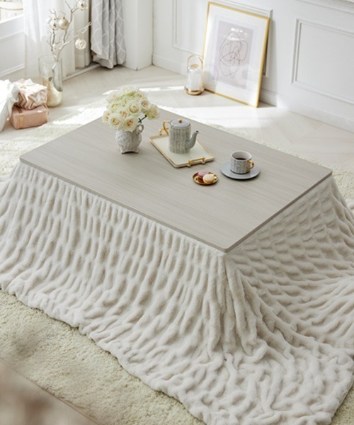 ベッド 寝具 くしゅくしゅラビットファー調こたつ掛け布団│長方形 235×185cm「フルーエ/大人可愛い」