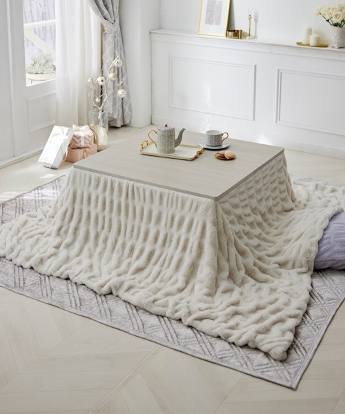 ベッド 寝具 くしゅくしゅラビットファー調こたつ掛け布団│長方形 235×185cm「フルーエ/大人可愛い」_3
