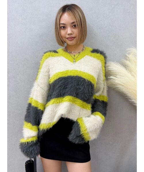 PSYCHIC FEVER×EVRIS シャギーボーダーニット EVRIS（エヴリス） ニット セーター 「PSYCHIC FEVER × EVRIS