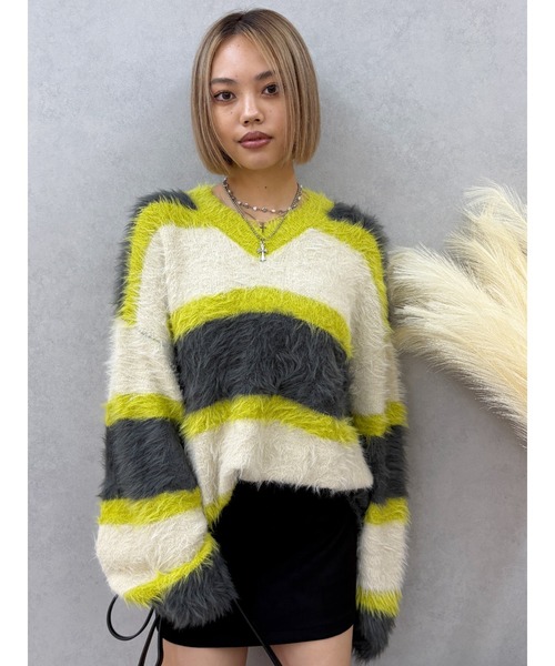 PSYCHIC FEVER×EVRIS シャギーボーダーニット EVRIS（エヴリス） ニット セーター 「PSYCHIC FEVER × EVRIS
