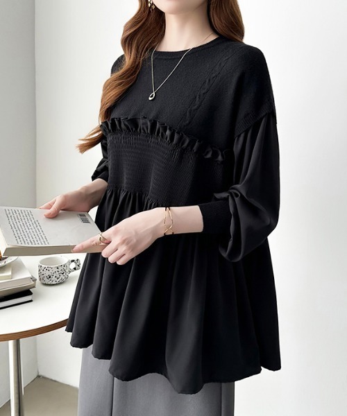 COCOMOMO ニット セーター ニットドッキングペプラムチュニック