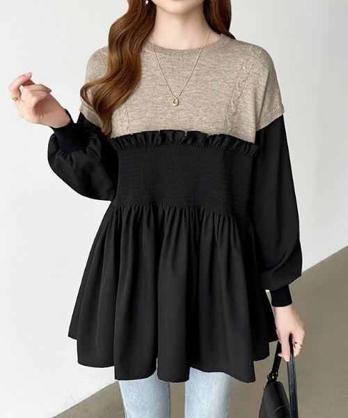 COCOMOMO ニット セーター ニットドッキングペプラムチュニック