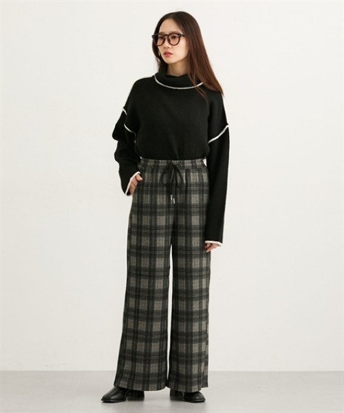 ニッセン（nissen） パンツ ウール調チェック柄ワイドパンツ