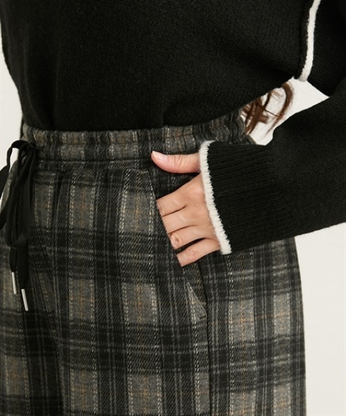 ニッセン（nissen） パンツ ウール調チェック柄ワイドパンツ