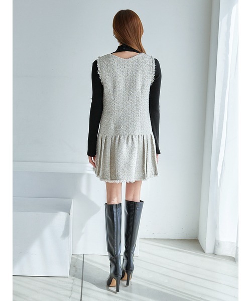 スナイデル　ツイードワンピース SNIDEL（スナイデル） ワンピース Vネックツイードジャンスカ