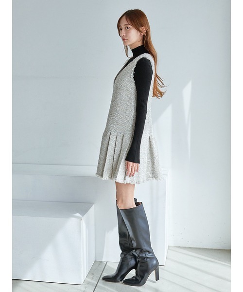 SNIDEL（スナイデル） ワンピース Vネックツイードジャンスカ