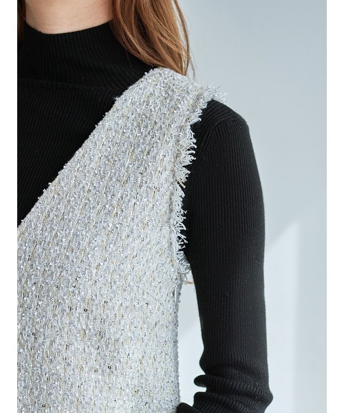 SNIDEL（スナイデル） ワンピース Vネックツイードジャンスカ