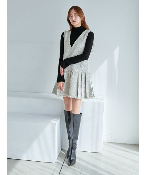 SNIDEL（スナイデル） ワンピース Vネックツイードジャンスカ