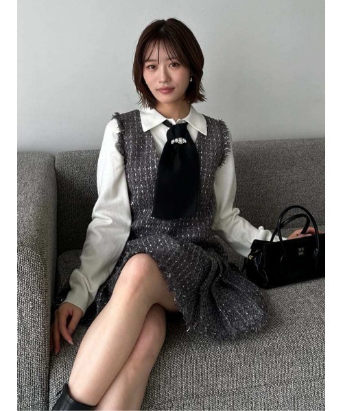 SNIDEL Vネックツイードジャンスカ　スナイデル SNIDEL（スナイデル） ワンピース Vネックツイードジャンスカ