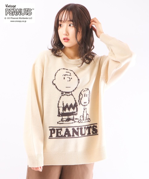 「PEANUTS」 長袖ニット LL ベージュ レディース_画像7
