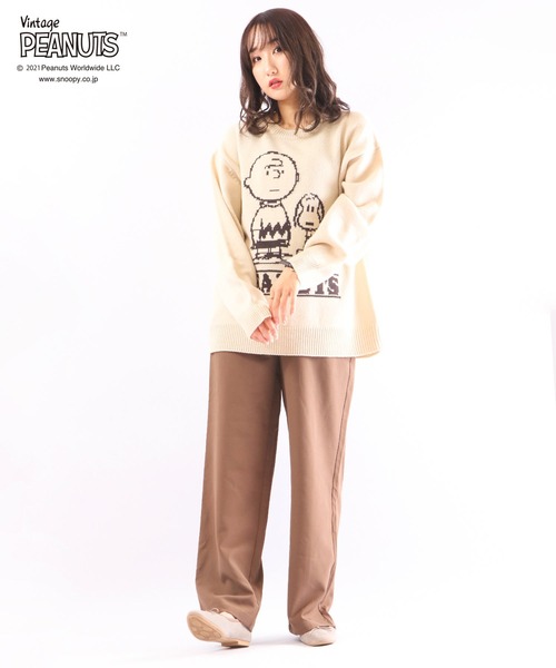 「PEANUTS」 長袖ニット LL ベージュ レディース_画像10