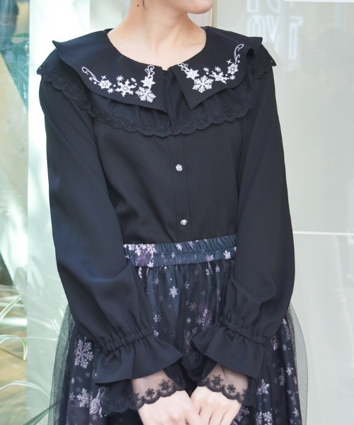 axes femme（アクシーズ ファム） ブラウス シャツ スノー・ローズ刺繍