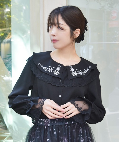 axes femme（アクシーズ ファム） ブラウス シャツ スノー・ローズ刺繍