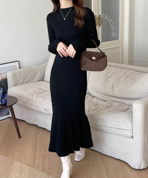 「emi+」 ニットワンピース FREE カーキ レディース_画像3