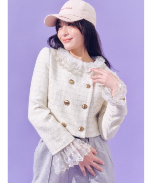 LILY BROWN（リリー ブラウン）スカラップビジューアタッチドジャケット Lily Brown （リリーブラウン)スカラップビジューアタッチドジャケット