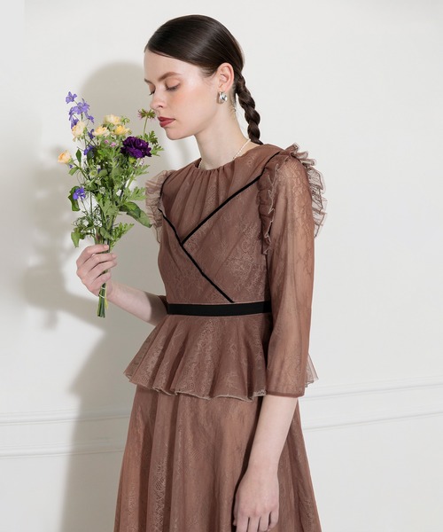 「Leja」 7分袖ワンピース LARGE モカ レディース_画像4