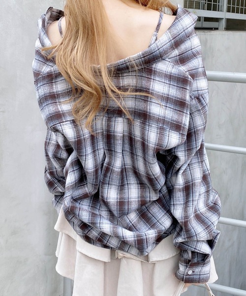 INGNI（イング） ブラウス シャツ 2Wayオフショルチェック柄シャツ