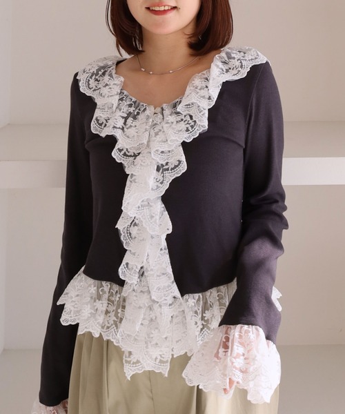 archives（アルシーヴ） tシャツ ドッキングレースフリルカット