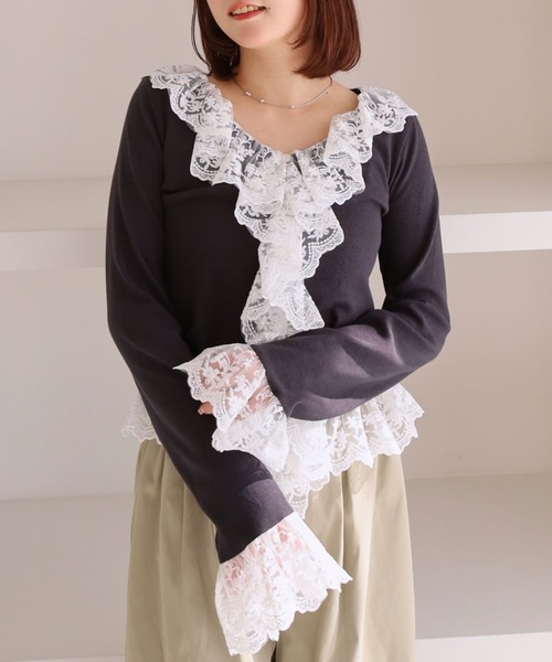 archives（アルシーヴ） tシャツ ドッキングレースフリルカット