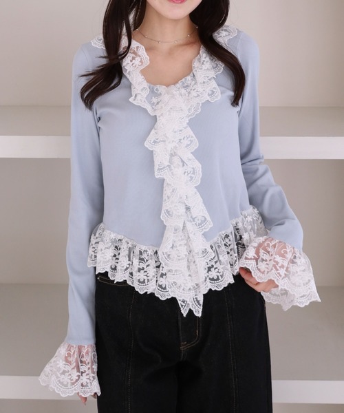 美品　ebure レースフリル　カットソー　38 シャツ archives（アルシーヴ） tシャツ ドッキングレースフリルカット