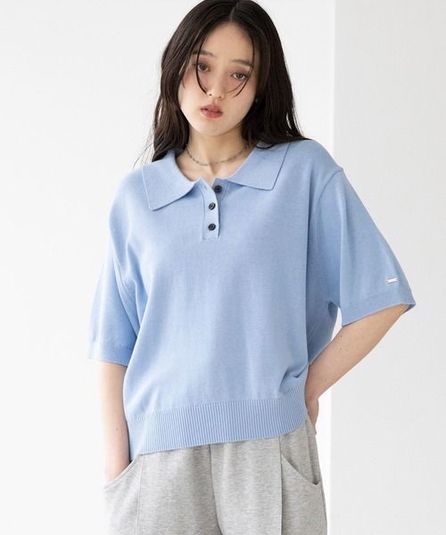 TIGHTBOOTH水色 リブ編み ポロシャツ 半袖 RAGEBLUE（レイジブルー） ポロシャツ ポロ 「Bloomy Yarn Knit