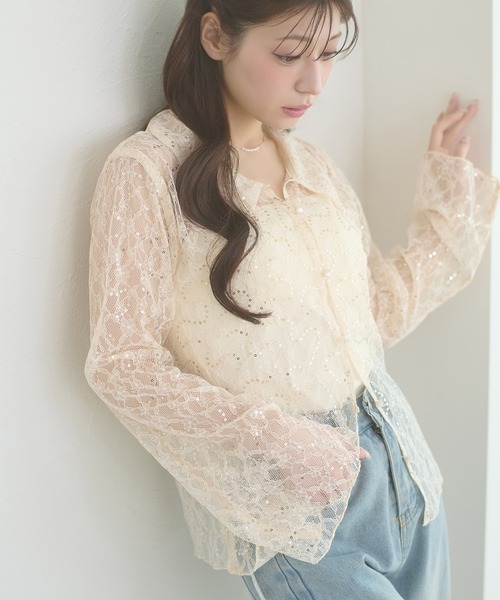 Ambre Neige（アンブルネージュ） ブラウス シャツ sequins lace 