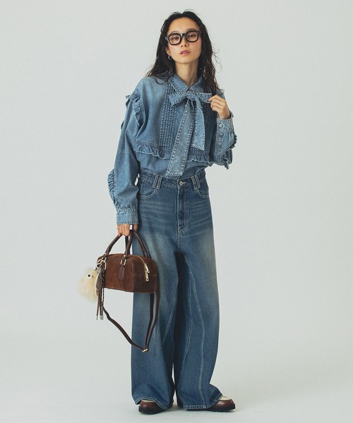 「ROSE BUD」 長袖シャツ ONE SIZE インディゴブルー レディースの画像