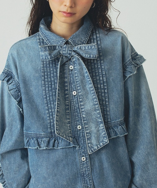 「ROSE BUD」 長袖シャツ ONE SIZE インディゴブルー レディースの画像