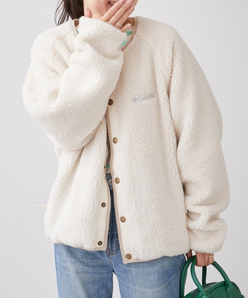 「Columbia」 ノーカラージャケット SMALL ベージュ レディースの画像