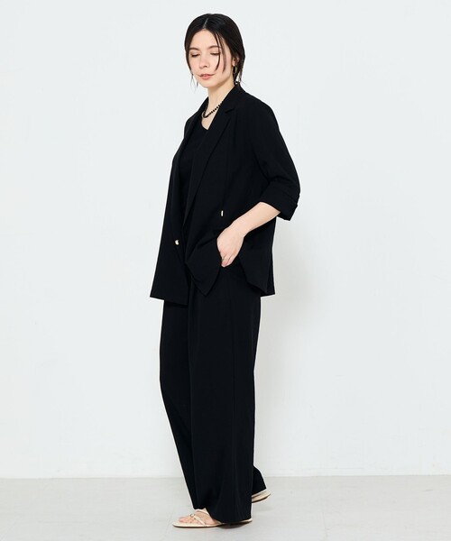 uvカット ワイドパンツ パンツ 「セットアップ対応」ウォッシャブルエアリージョーゼットイージーワイドパンツ レディースの画像