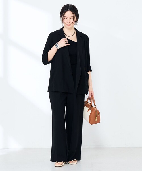 uvカット ワイドパンツ パンツ 「セットアップ対応」ウォッシャブルエアリージョーゼットイージーワイドパンツ レディースの画像