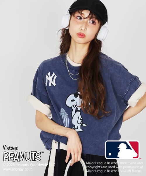 DOUBLE NAME（ダブルネーム） 半袖Tシャツ「Vintage PEANUTS MLBコラボ