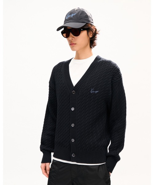 カーディガン 'KENZO Signature' エンブロイダリー ケーブル ニット カーディガン メンズの画像