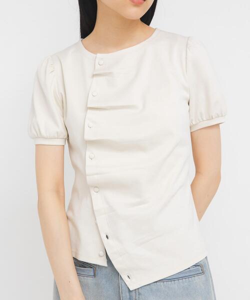 tシャツ アシメトリーデザインカットソー レディースの画像