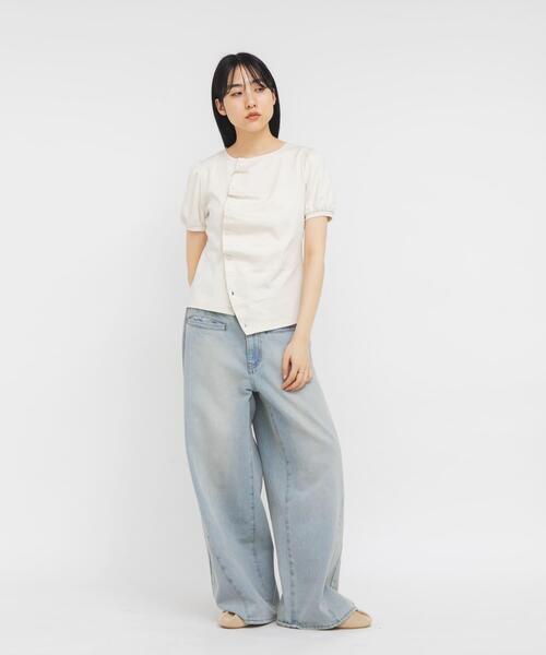 tシャツ アシメトリーデザインカットソー レディースの画像