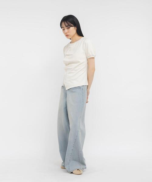 tシャツ アシメトリーデザインカットソー レディースの画像