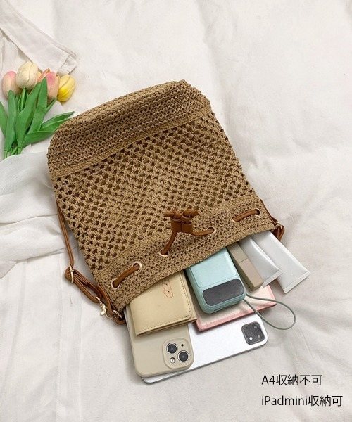 Liberte Store　ベージュ 透かし編み かごバッグ miniministore（ミニミニストア） かごバッグ カゴバッグ 透かし編み