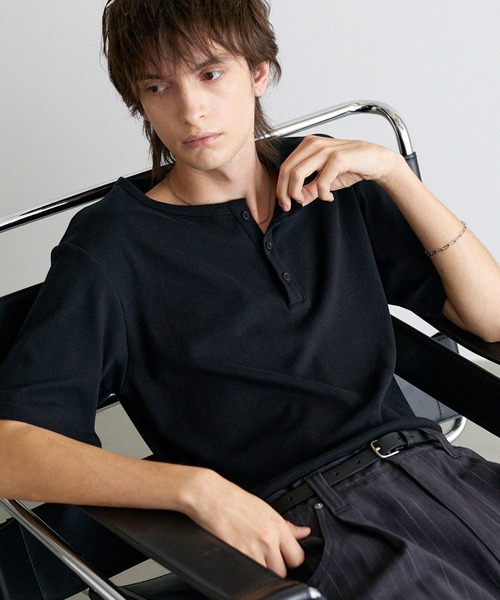 D&G ヘンリーネック 半袖 Tシャツ　リブ編み　Lサイズ ASTRONOMY ヘンリーネック tシャツ リブ編みヘンリー半袖Tシャツ