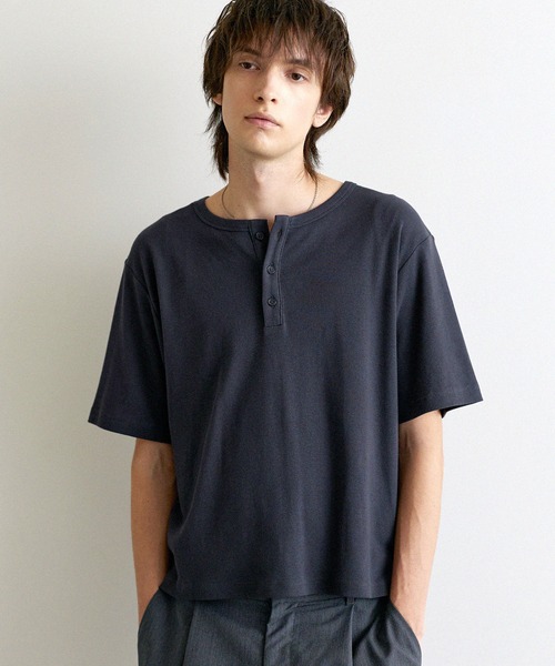 ASTRONOMY ヘンリーネック tシャツ リブ編みヘンリー半袖Tシャツ