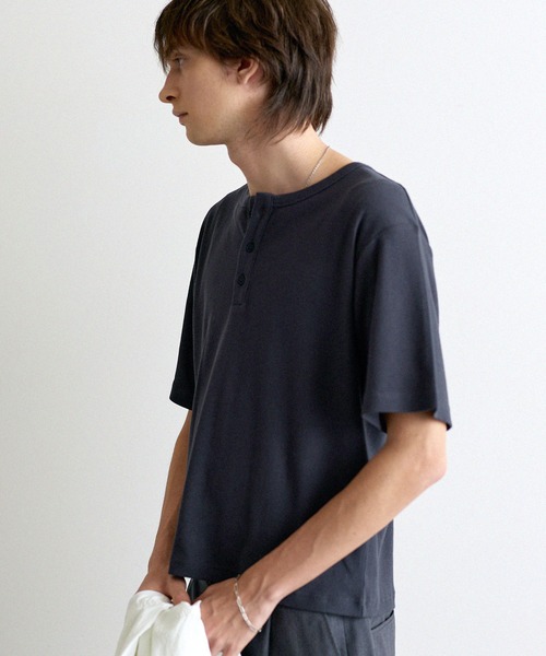 ASTRONOMY ヘンリーネック tシャツ リブ編みヘンリー半袖Tシャツ