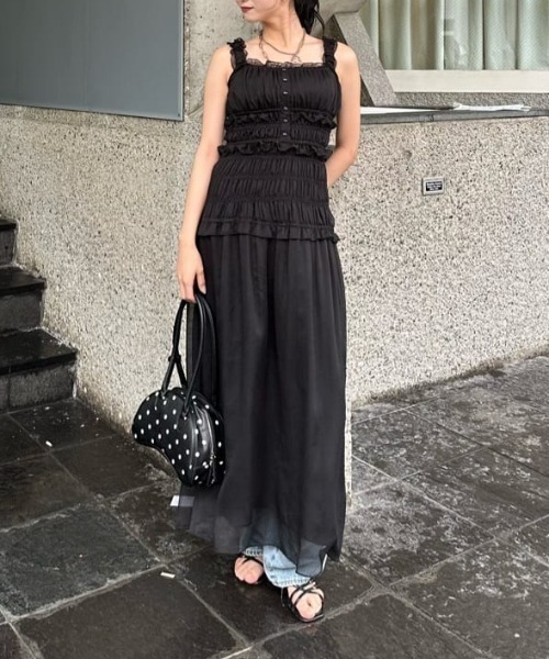 ワンピース SHIRRING FRILL DRESS シャーリングフリルドレス 夏服 秋服