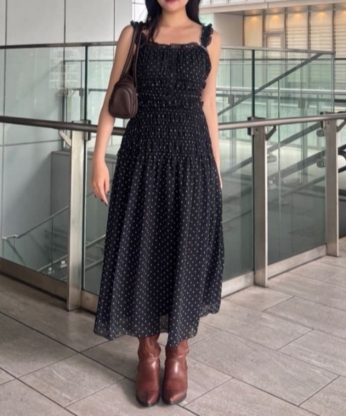 ワンピース SHIRRING FRILL DRESS シャーリングフリルドレス 夏服 秋服