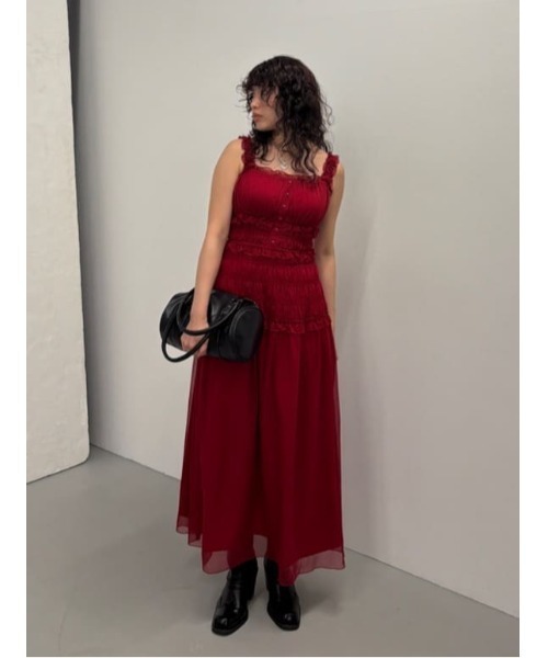 ワンピース SHIRRING FRILL DRESS シャーリングフリルドレス 夏服 秋服
