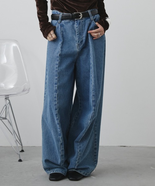 「Aunt Marie's」 デニムパンツ L ライトブルー レディース_画像4