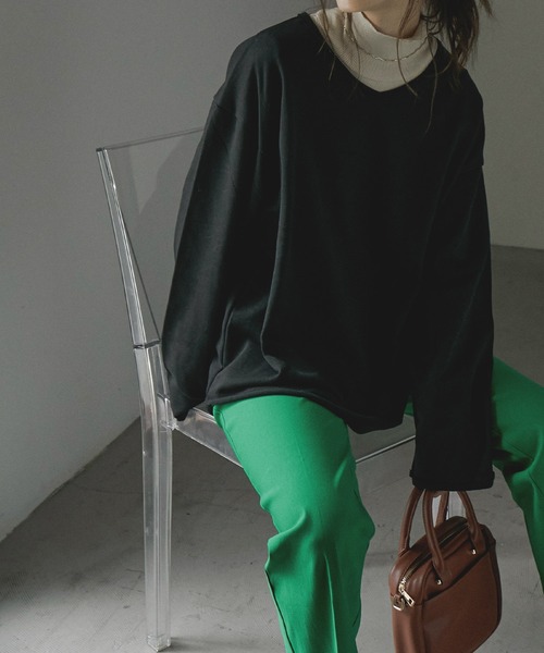 Fashion Letter トレーナー スウェット 切りっぱなしVネック裏毛